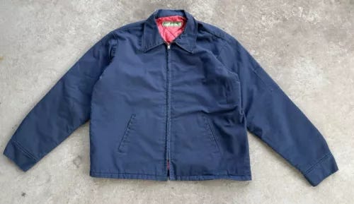 Vintage Mechanics Jacket Blue Zip Up Cropped Men’s XL Insulated Made In USA 90s - Picture 1 of 12