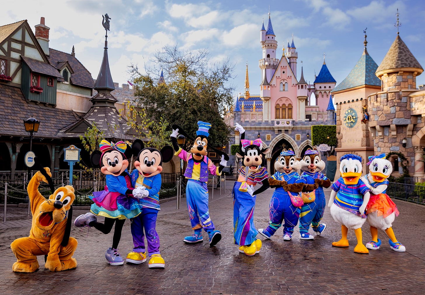 Disneyland 70th anniversary celebration with characters