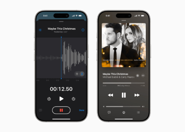 An update to Voice Memos allows users the ability to layer a vocal on top of an existing instrumental recording on iPhone 16 Pro and iPhone 16 Pro Max.