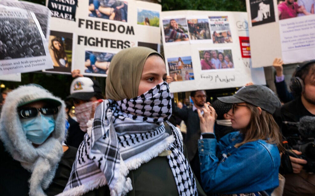 Illustrative: Pro-Palestinian, anti-Israel students at Columbia University on October 12, 2023 in New York City. (Spencer Platt/Getty Images/AFP) Illustrative: Pro-Palestinian, anti-Israel students at Columbia University on October 12, 2023 in New York City. (Spencer Platt/Getty Images/AFP)