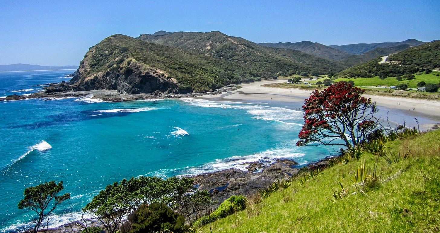 Waves crashing onto the beach. North Island, New Zealand.