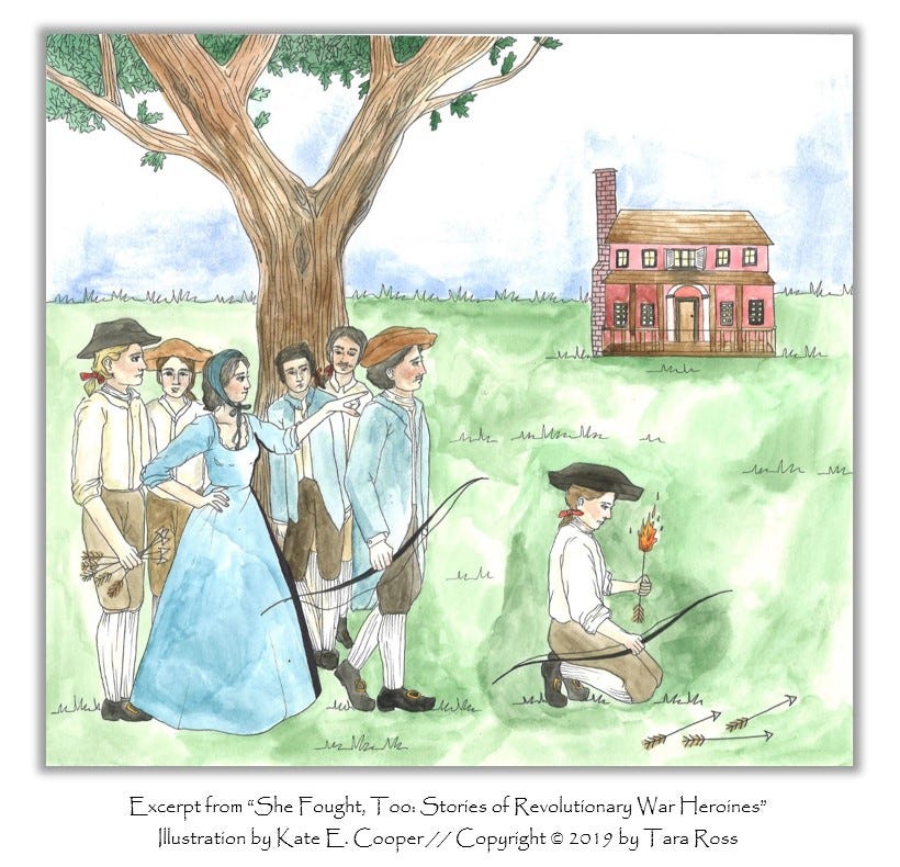 Illustration of Rebecca Motte from "She Fought Too: Stories of Revolutionary War Heroines." Illustration by Kate E. Cooper. Copyright 2018 by Tara Ross