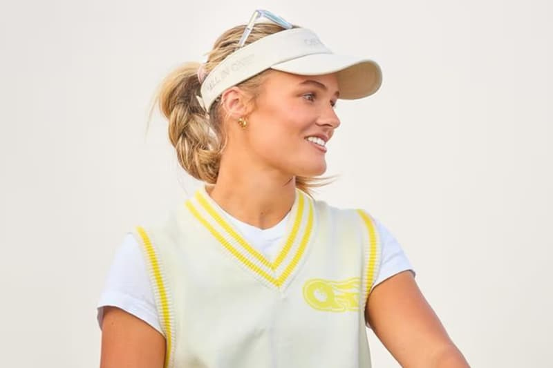off white golf paris hilinski launch new collection apparel streetwear virgil abloh polo out of office shoes sweater varsity jacket red black