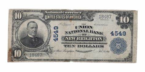 1902 $10 Ten-Dollars U.S. National Currency Large-Size Bank Note - Union National Bank of New ...