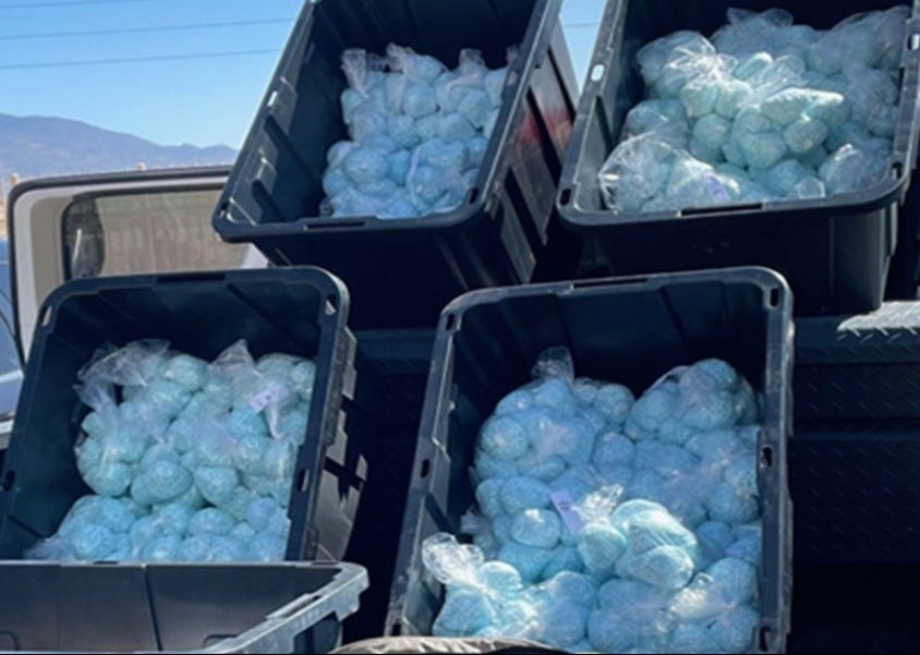 Bins filled with fentanyl pills seized in Albuquerque, NM Bins filled with fentanyl pills seized in Albuquerque, NM