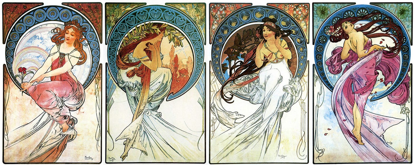 Mucha Stars | Title: The Four Arts (Painting, Poetry, Music, Dance) | art | Pinterest | Dancing ...