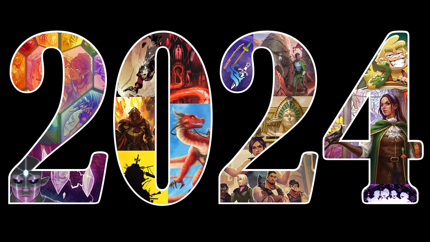 A promotional graphic with "2024" in large text on a black background. Inside the numerals are collages of the projects Sebastian has worked on this year. The numerals are outlined in white.