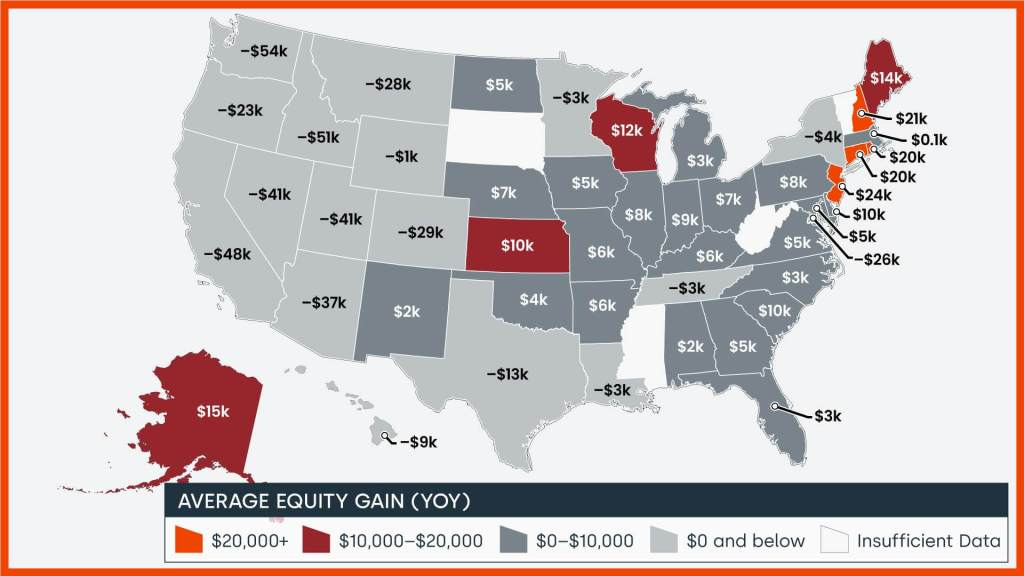 Average annual home equity changes by U.S. state, Q2 2023