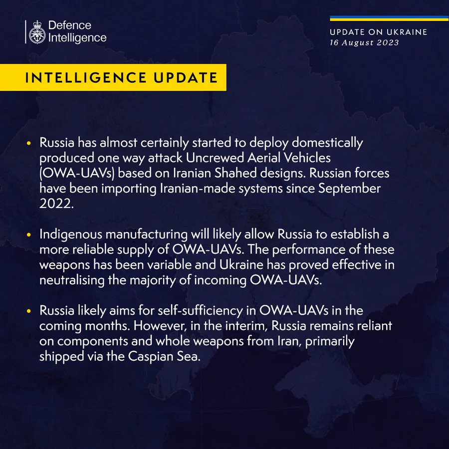 Latest Defence Intelligence update on the situation in Ukraine – 16 August 2023