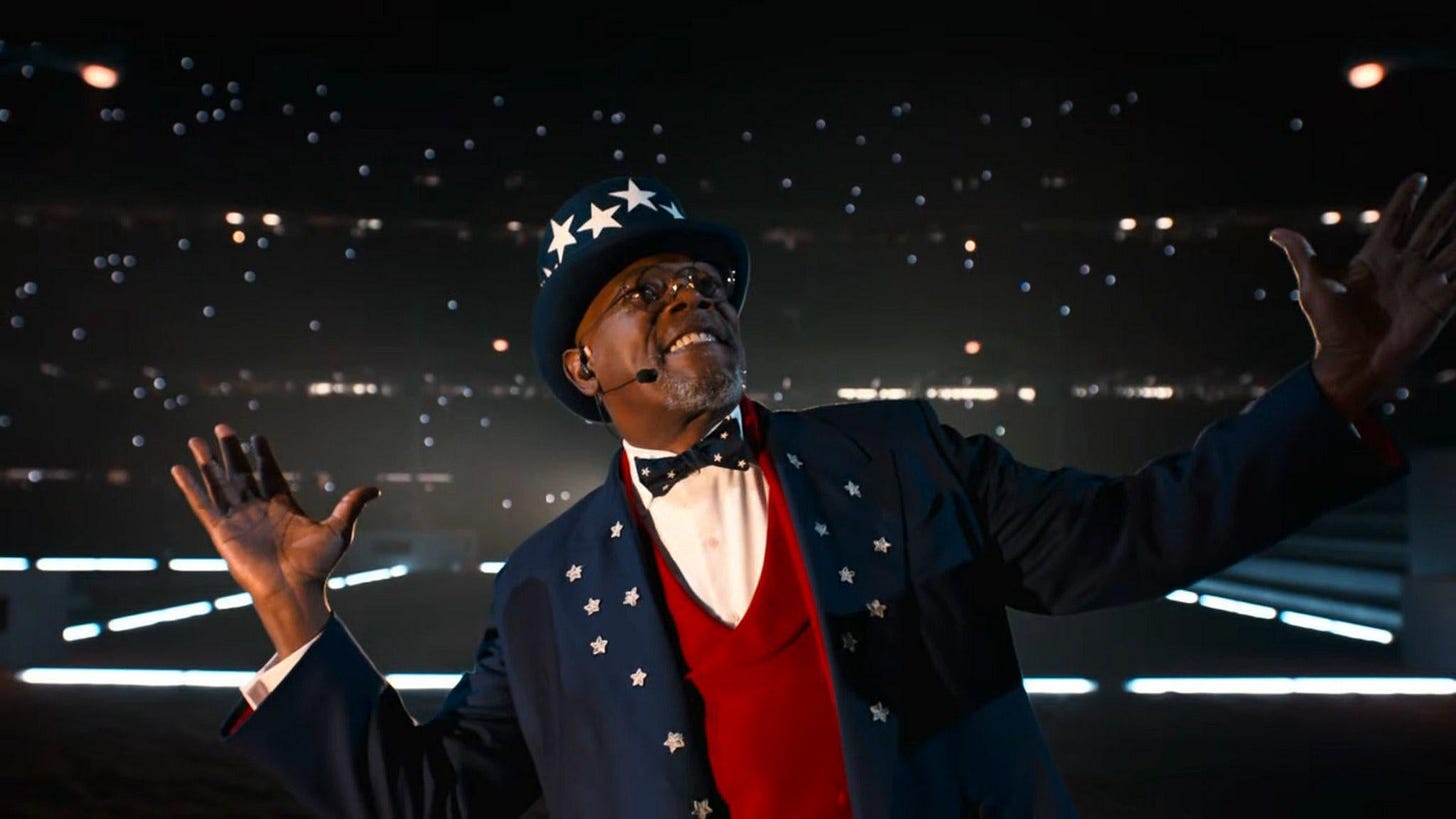 Samuel L. Jackson dressed as Uncle Sam at the Super Bowl LIX : r/pics