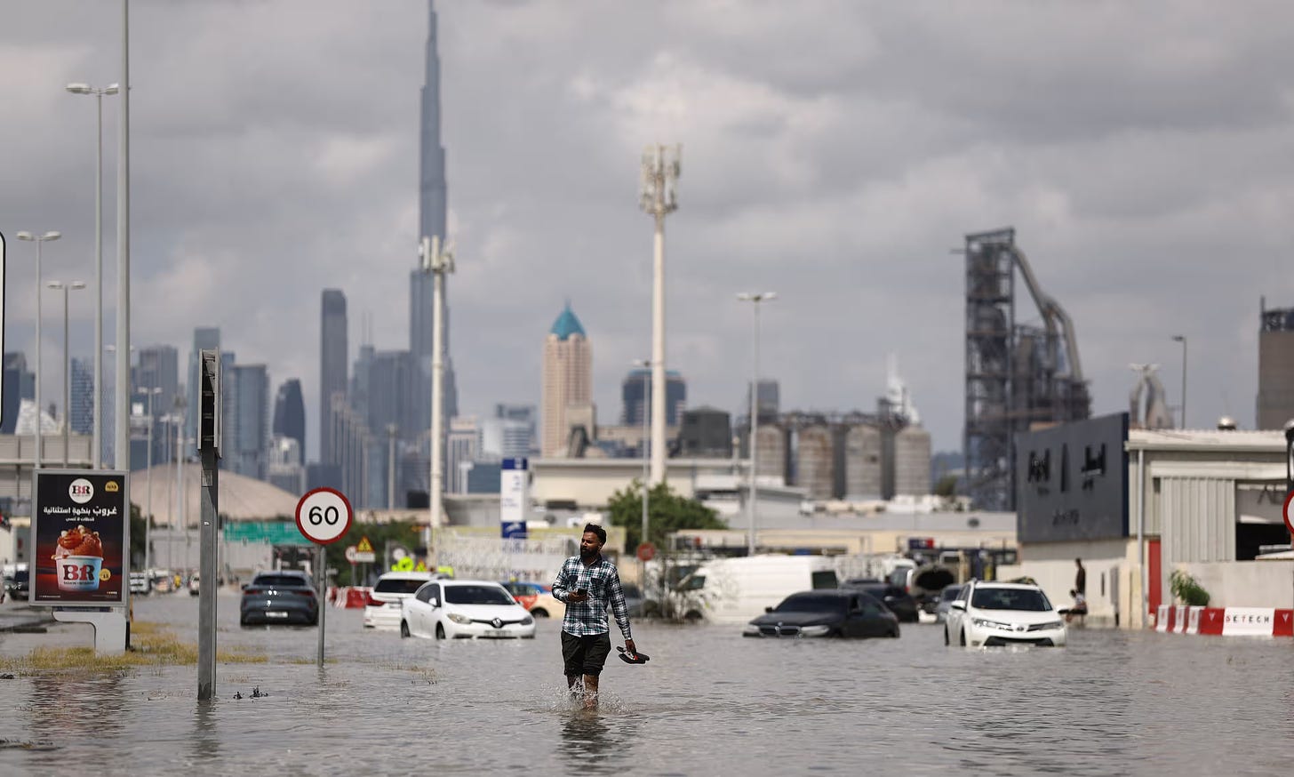 Floodwater caused by heavy rains in Dubai, United Arab Emirates, 17 April 2024 Photograph: Amr Alfiky/Reuters