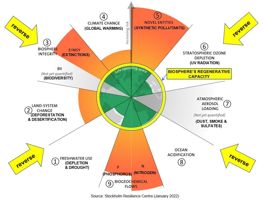 The planet’s regenerated biosphere reverses the planet’s ecological crises …