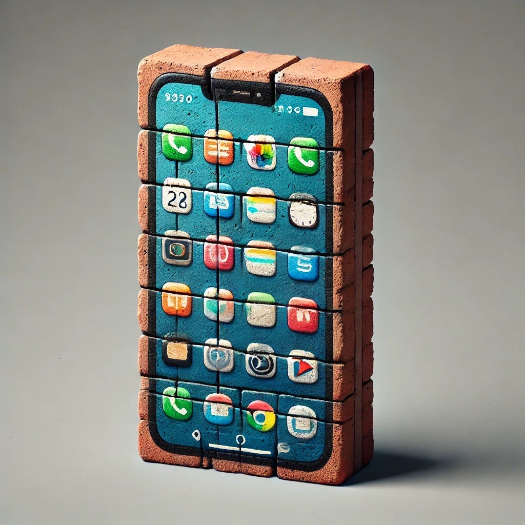 a brick dressed up to look like a smart phone
