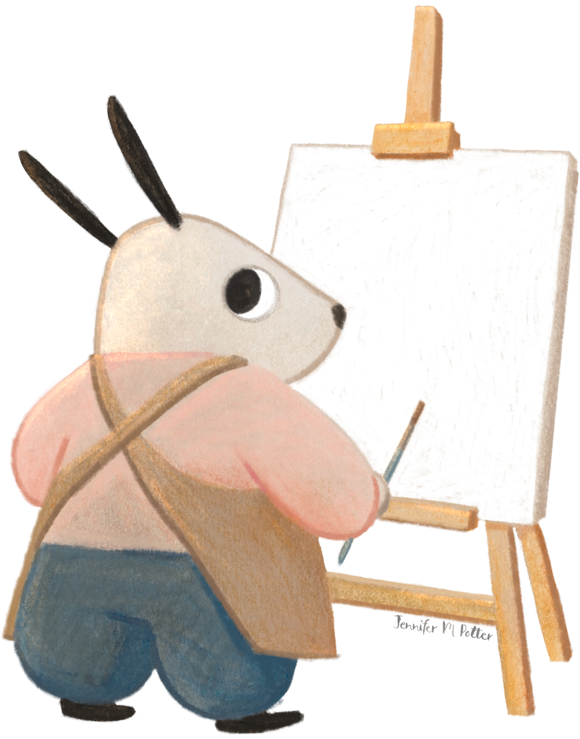 Illustration of a dog standing in front of a blank canvas