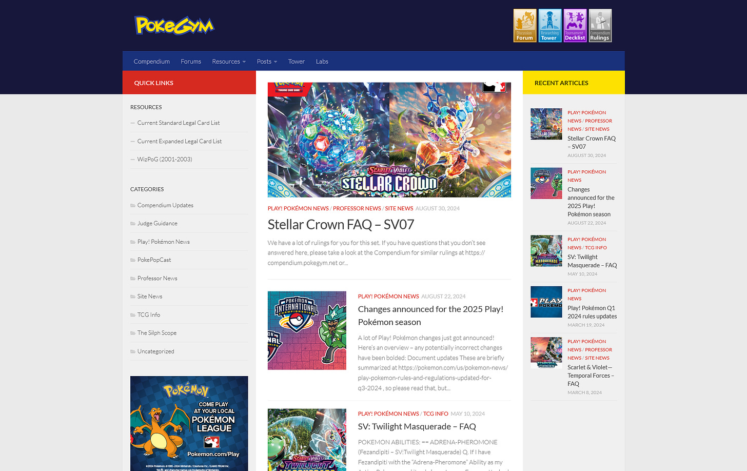 The PokéGym website in September 2024