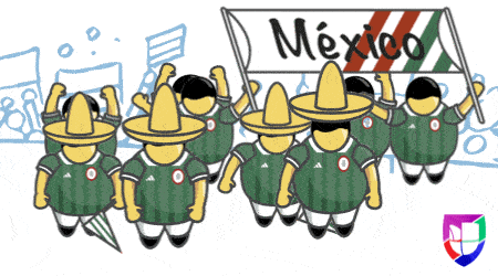 A group of animated characters holds up a sign that says Mexico A group of animated characters holds up a sign that says Mexico