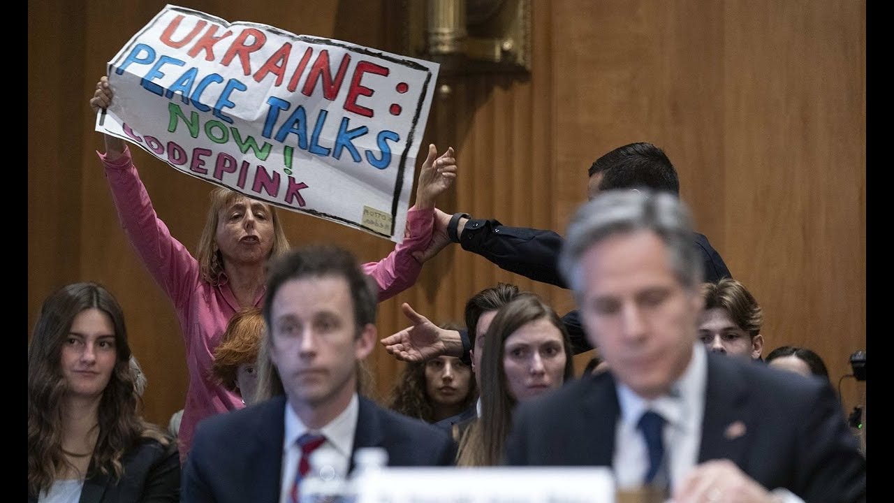 CODEPINK activists interrupt Secretary of State Antony Blinken - YouTube