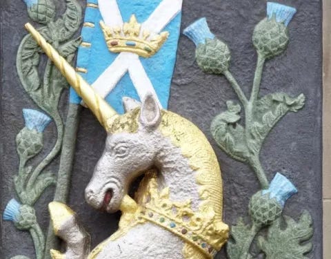 Close up of a unicorn emblem from Holyrood Palace.