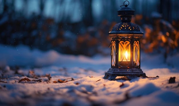 Lantern in the snow at night Winter landscape with lantern | Premium  AI-generated image