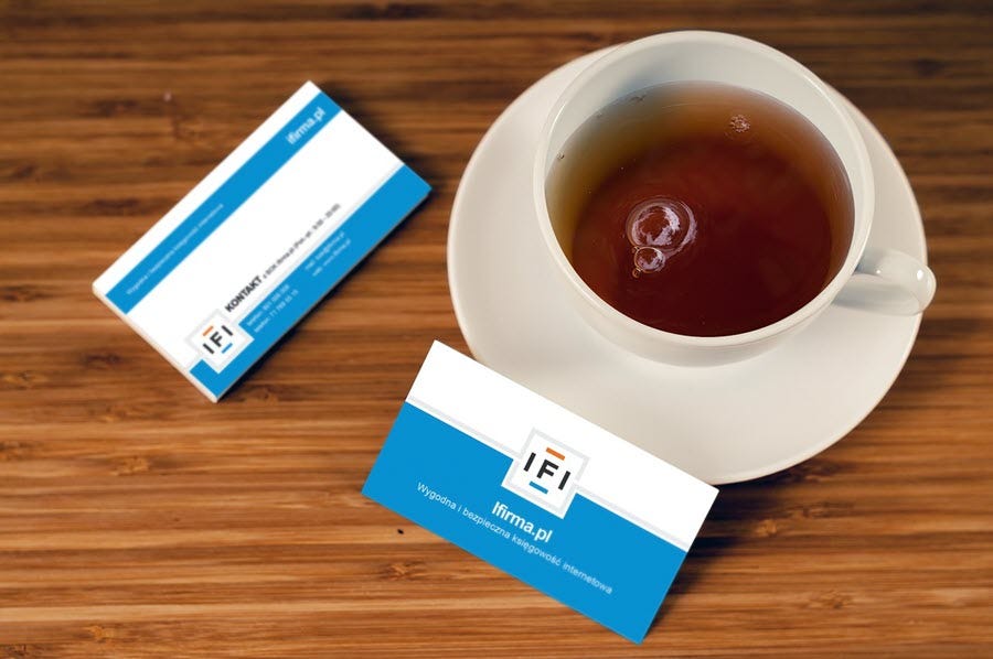 business card and cup of tea