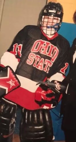 Me in goalie gear and an Ohio State jersey.