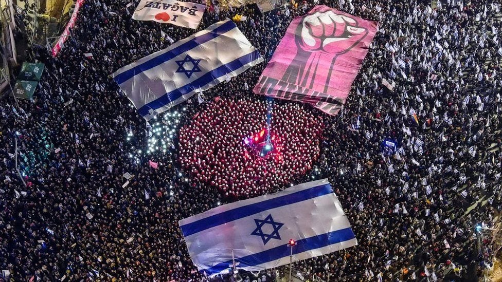 Israel sees one of its biggest-ever protests - BBC News