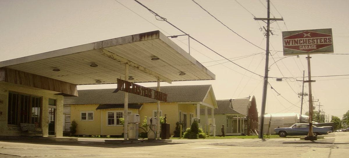 Winchesters garage exterior scene on SPN prequel.