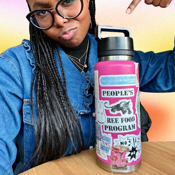 Sasha with a pink Yeti water bottle on a gradient background