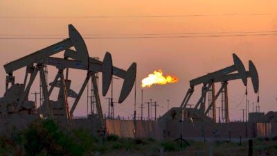 Oil pumpjacks in Midland, Texas in the Permian Basin, the largest oil reserve in the U.S. 