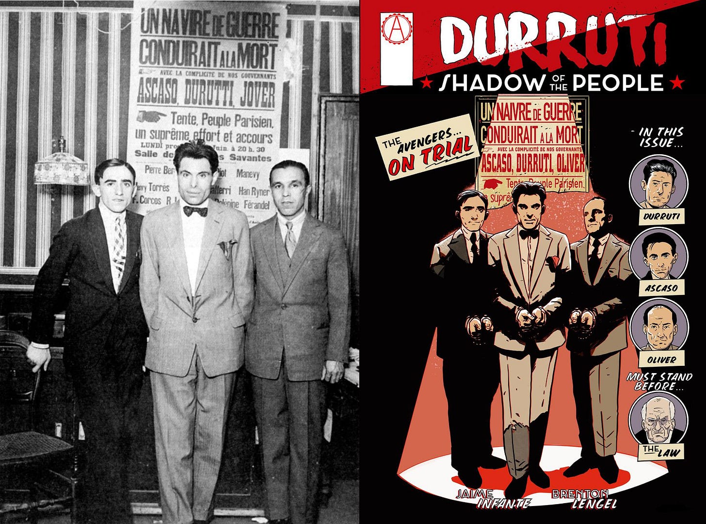 r/comics - "Avengers" variant for "Durruti: Shadow of the People #1" by Jaime Infante & Brenton Lengel: an IRL mashup of Durruti's Jail support photo & Classic Avenger's Mashup. Durruti's gang was called "Los Justicieros" which translates to "The Avengers" making Durruti the literal "First Avenger"…