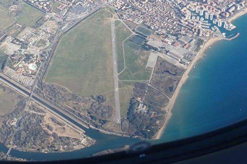 Arial view of an airport runway