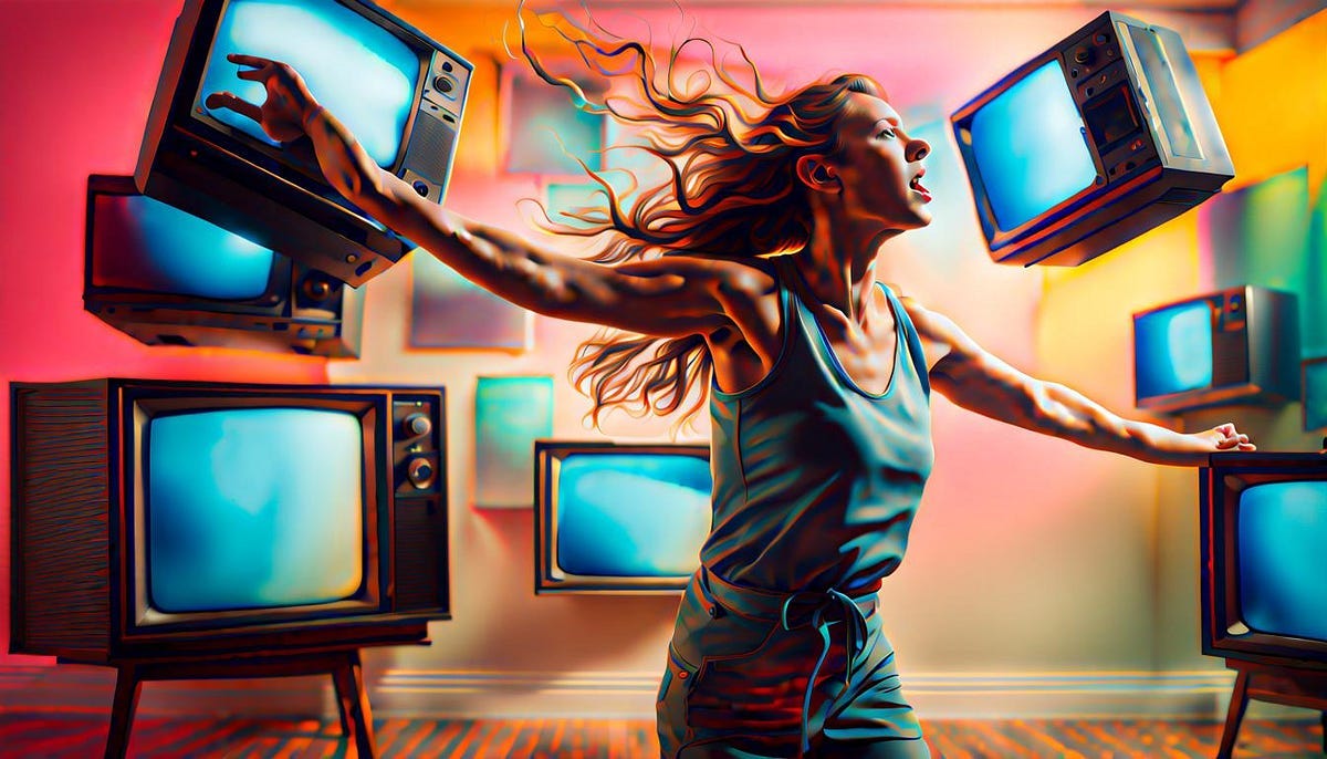 Woman throwing television