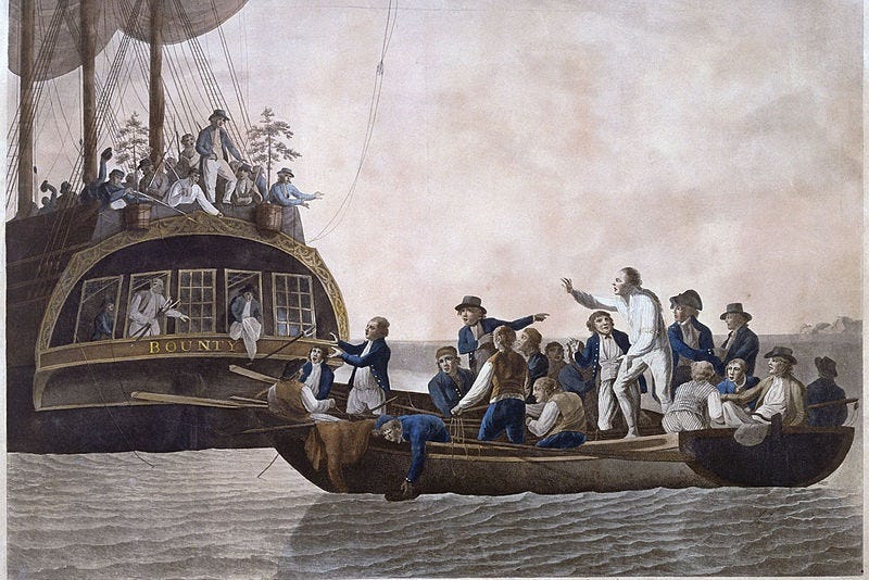 1790 print depicting the mutiny on the HMS Bounty
