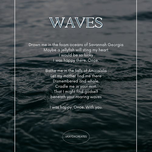 WAVES. Poem by Kaydx. on a image of dark churning ocean waters