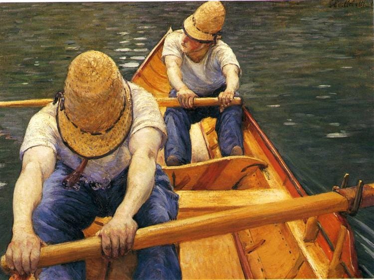 Boaters Rowing on the Yerres, c.1877 - Gustave Caillebotte