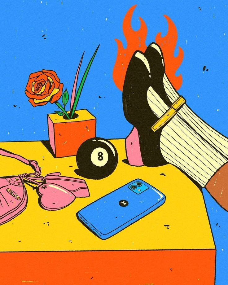 This may contain: an illustration of a person's feet on a table with various items around them This may contain: an illustration of a person's feet on a table with various items around them