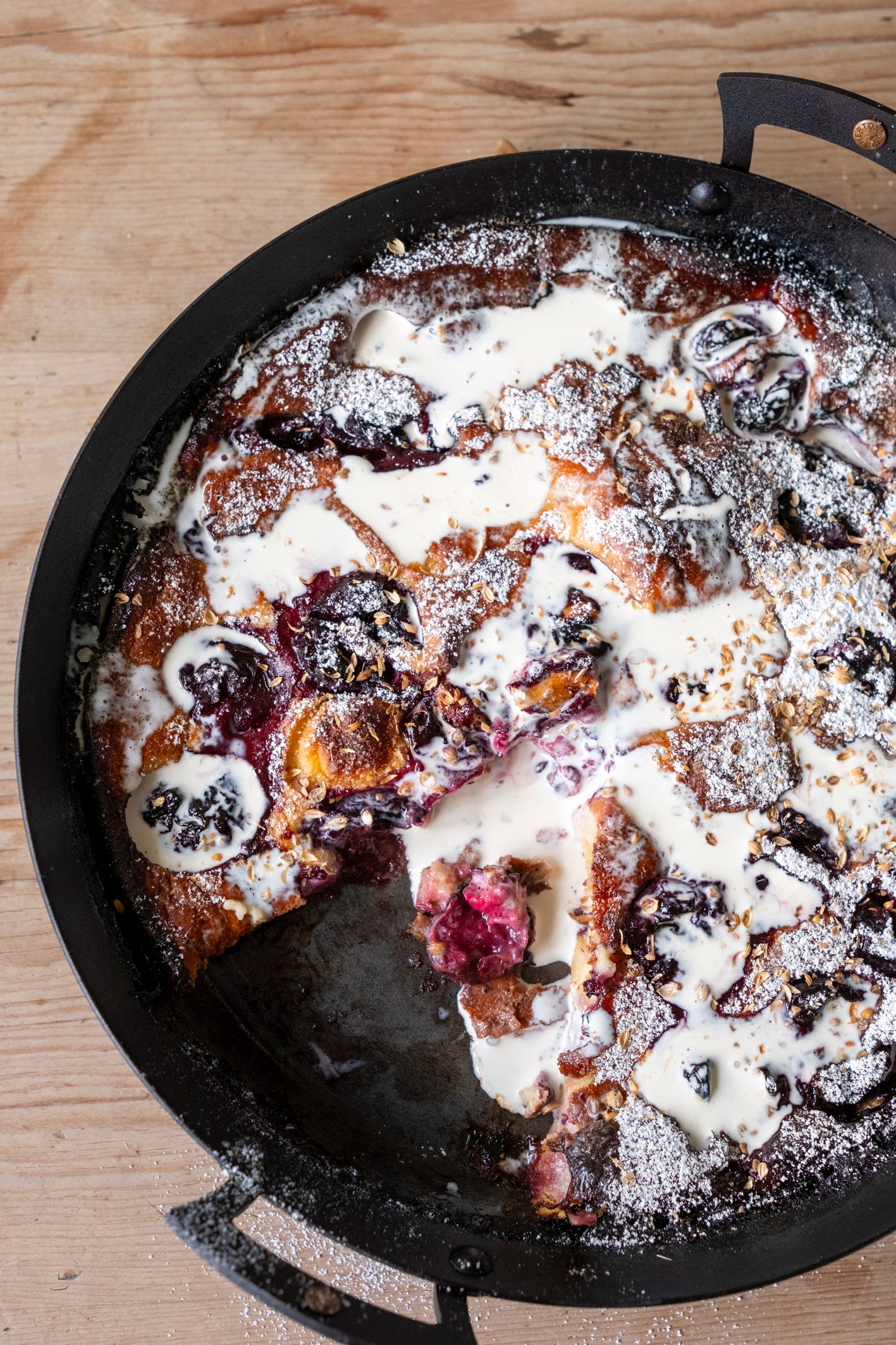 Cherry and coriander seed clafoutis