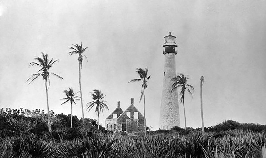 Cape Florida Lighthouse in approximately 1870. Courtesy of Florida State Archives.