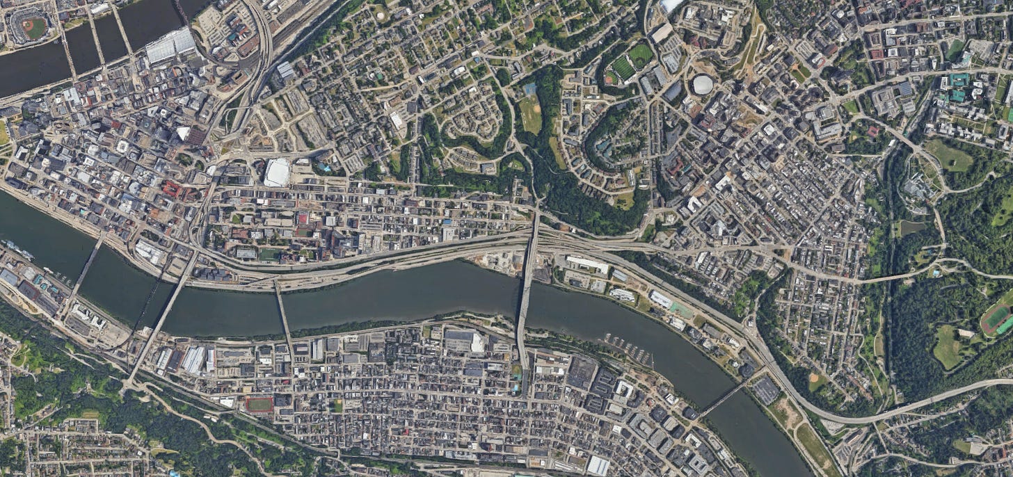 Aerial view of PNC Park and surrounding area