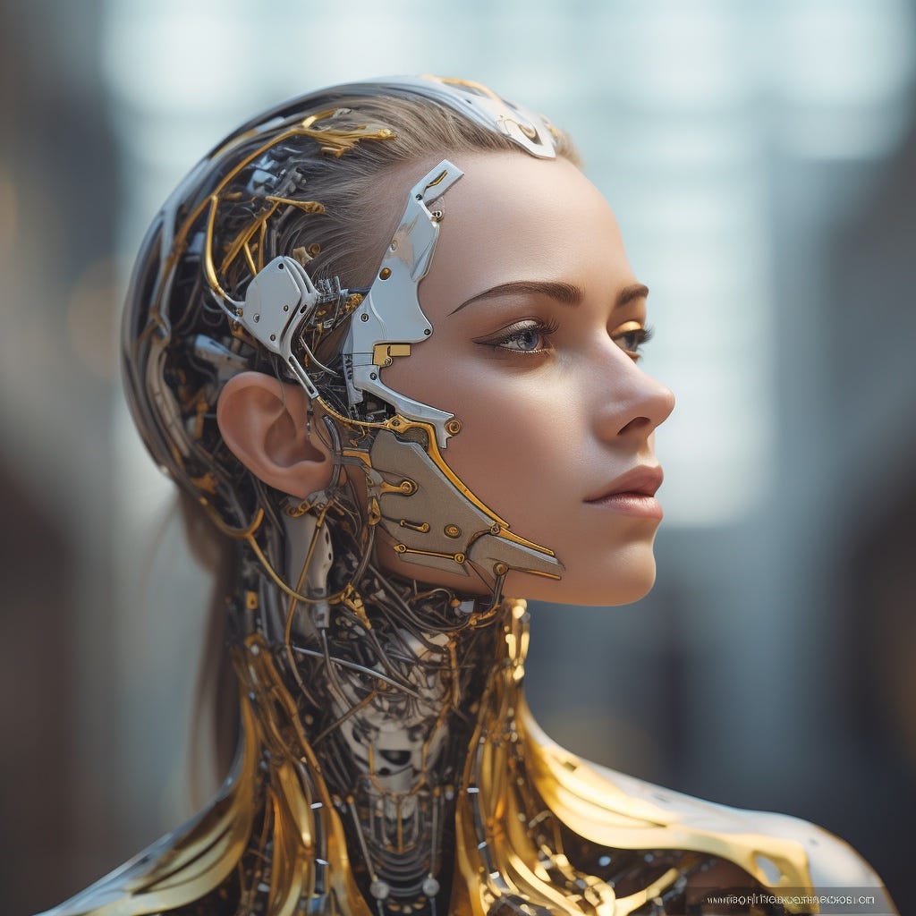 Image of a woman that is part human and part machine