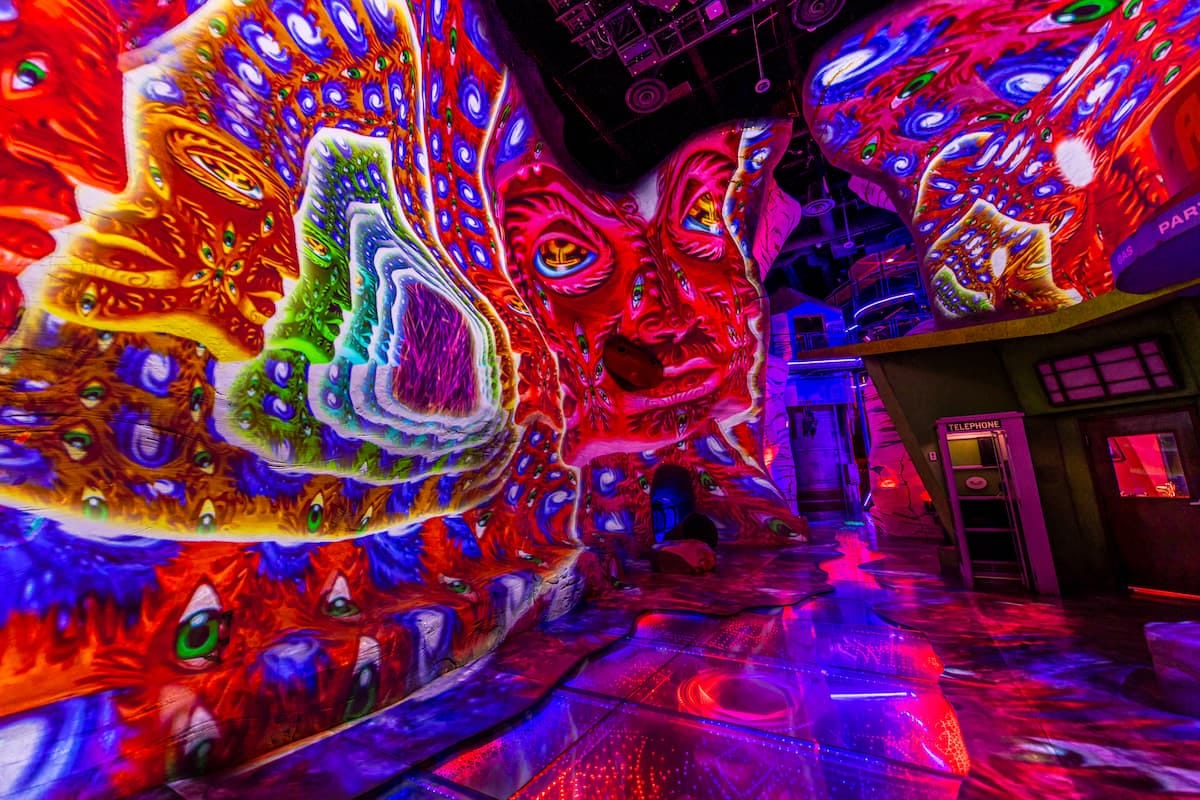 psychedelic projections on canyon walls inside Meow Wolf Las Vegas