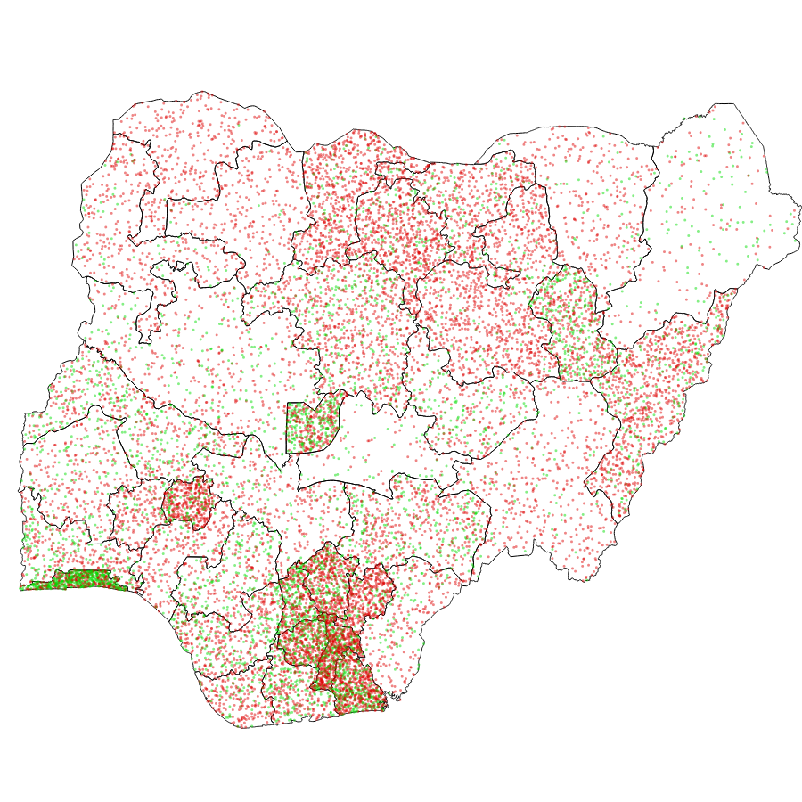 This density map shows that with the exception of states such as Lagos and Abuja, most individuals that participated in the survey reported not having internet access.