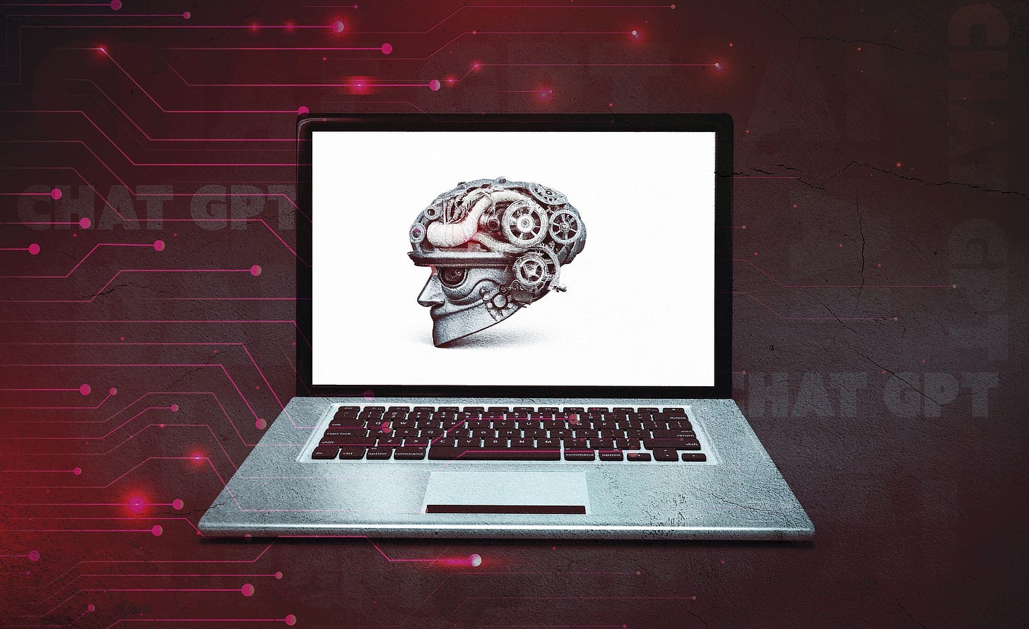 Image of robot head inside laptop
