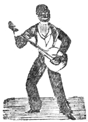 a simple drawing of a Black man in a suit holding a string instrument as though he is about to play