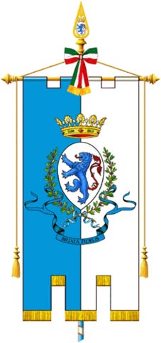 il gonfalone di Brescia, con lo stemma del leone azzurro