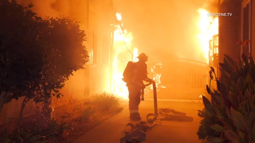 Early video: Two homes on fire on arrival in Los Angeles County ...