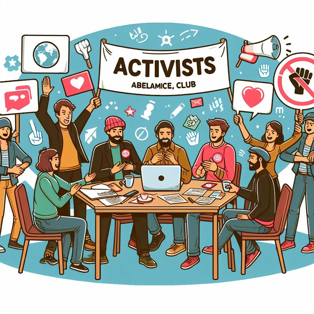A social club for activists, web cartoon style, with no text