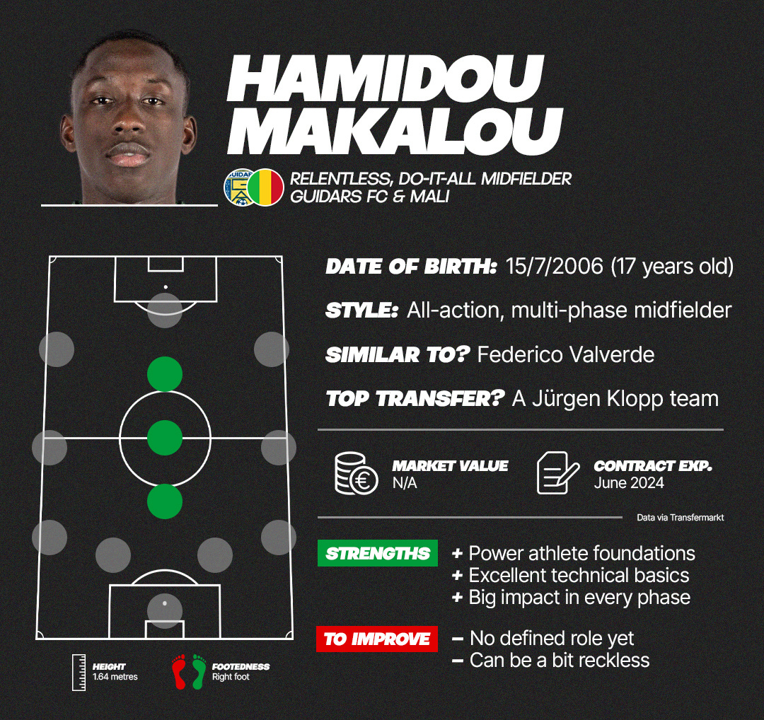 A graphic featuring an infromation dashboard of Hamidou Makalou