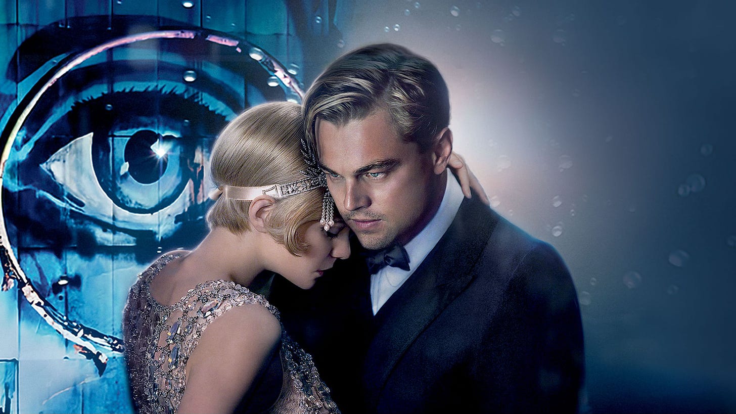 Carey Mulligan & Leonardo DiCaprio in The Great Gatsby, cropped movie poster from the 2013 film.