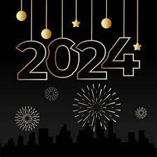 Celebración de feliz año nuevo 2024 ilustración de diseño de cartel de  orobienvenido 2024 | Vector Premium